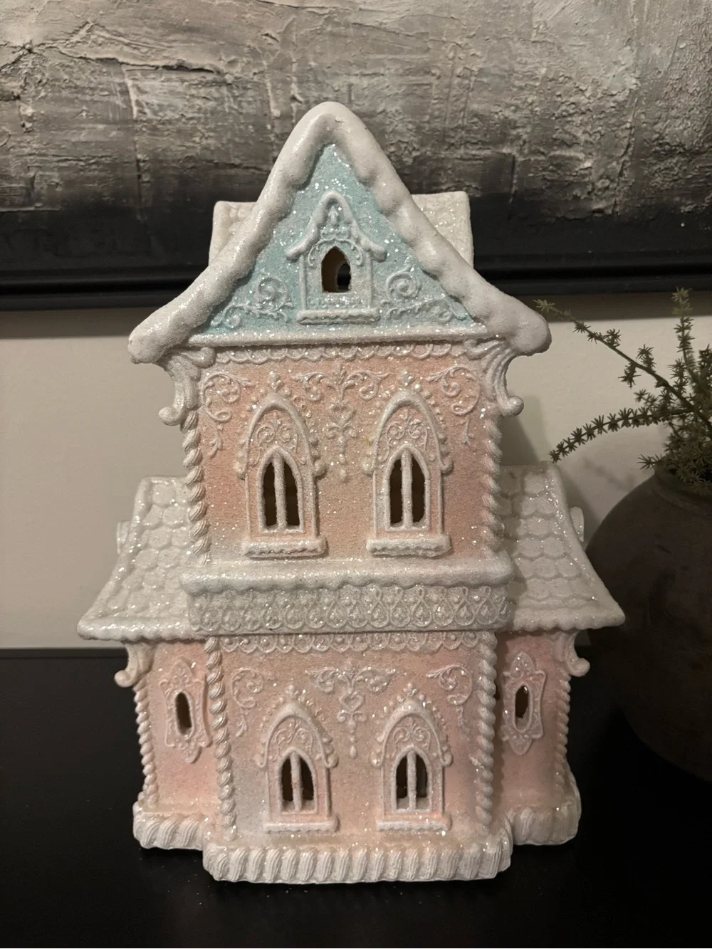 Pastel Glitter Christmas Gingerbread Light-Up House